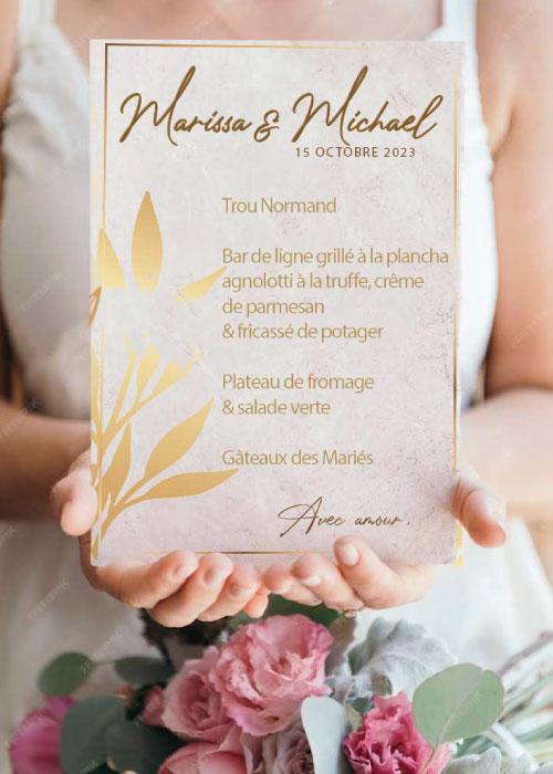 création du menu de mariage de Marissa & Michael